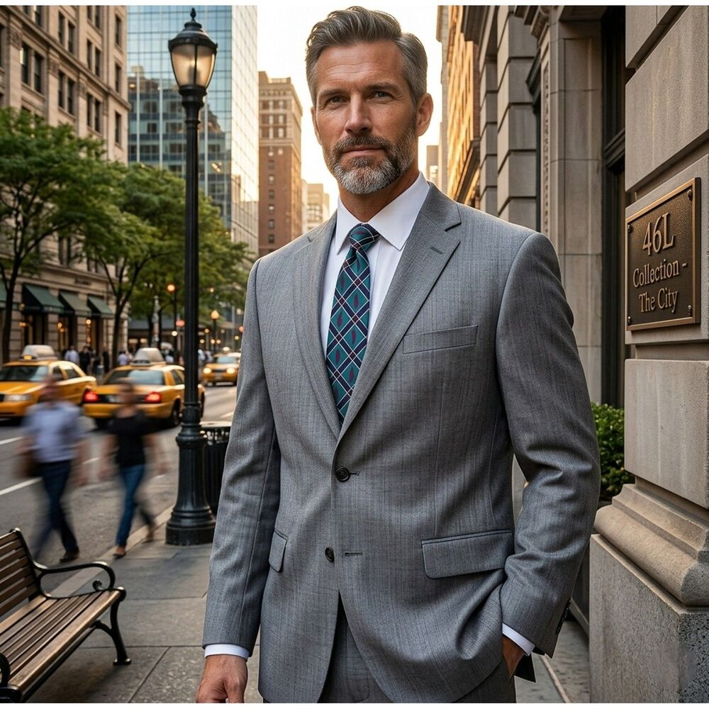 NWOT Lauren Ralph Lauren 46L Gray Herringbone Silk/Wool Suit Sport Jacket
